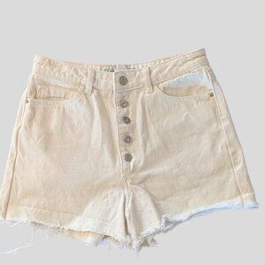 Zara White Button Fly Denim Shorts Raw Hem Size 4